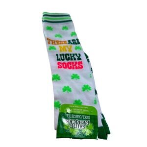 St Patricks Day Lucky Socks Knee High Green White Shamrocks